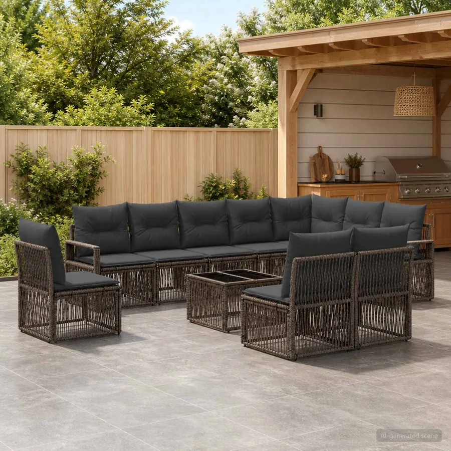 Ensemble de canapé de jardin 11 pcs Gris polyrotin