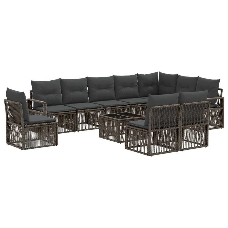 Ensemble de canapé de jardin 11 pcs Gris polyrotin - 2