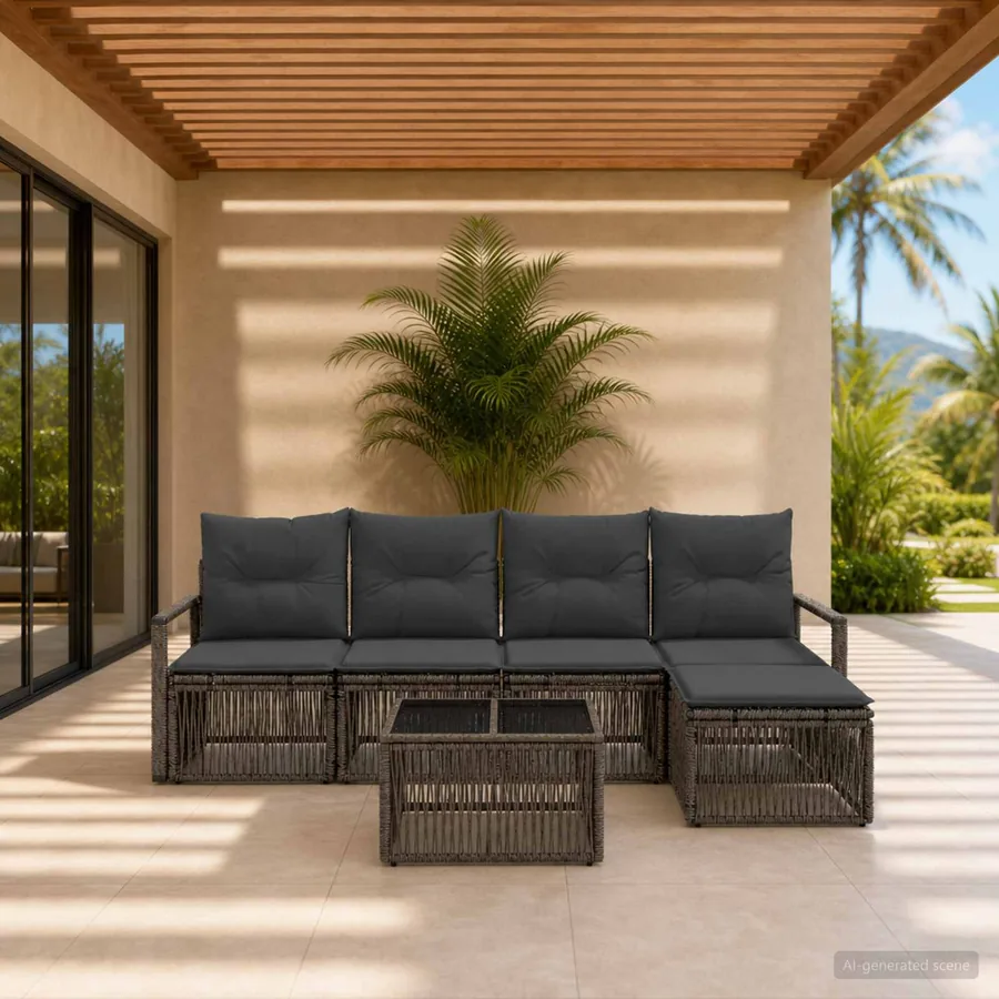 Ensemble de canapé de jardin 6 pcs Gris polyrotin