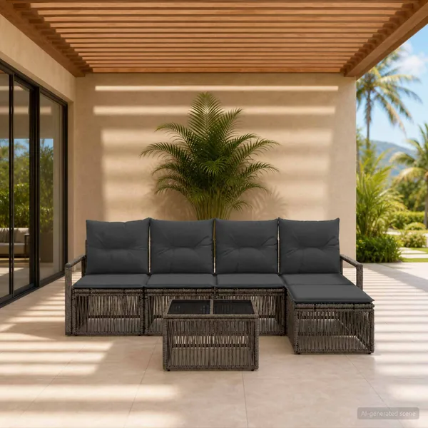 Ensemble de canapé de jardin 6 pcs Gris polyrotin