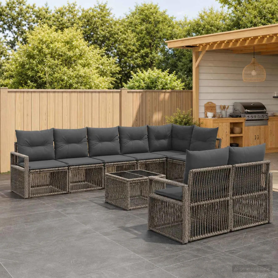 Ensemble de canapé de jardin 9 pcs Gris polyrotin