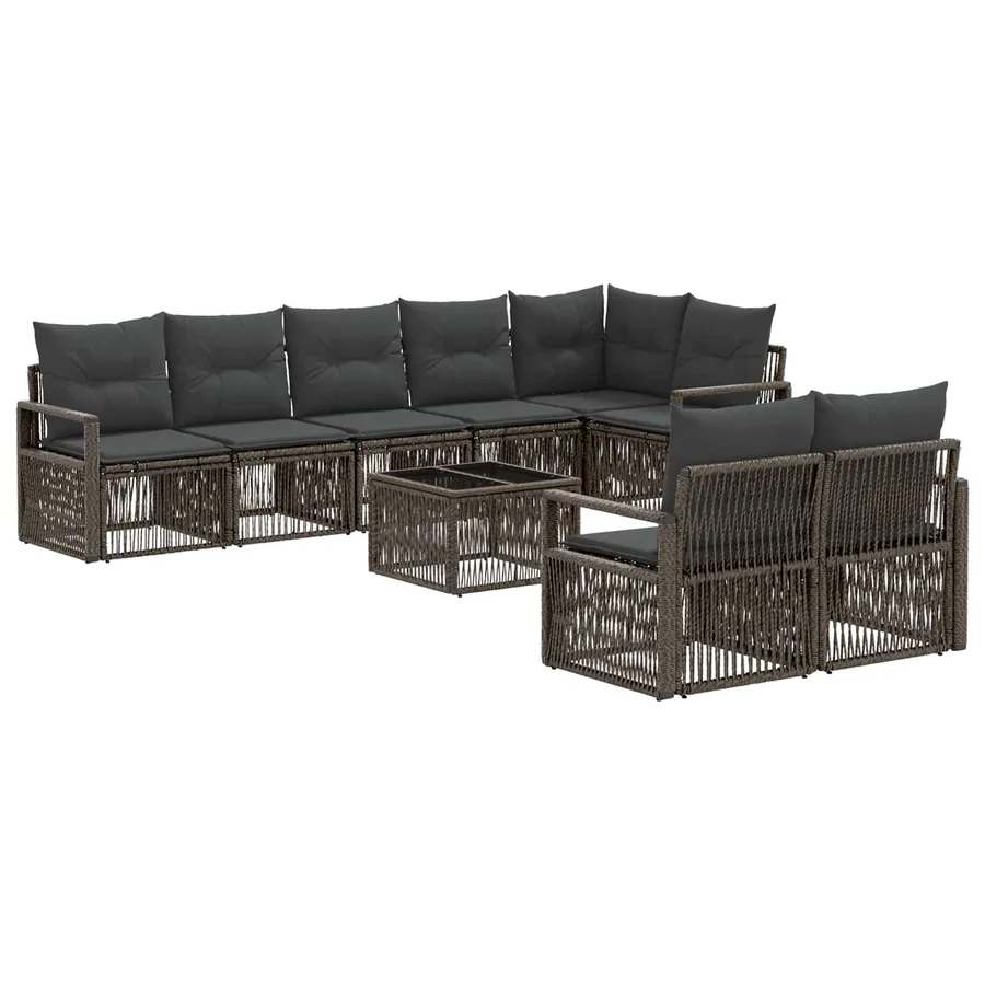Ensemble de canapé de jardin 9 pcs Gris polyrotin - 2