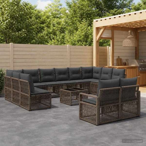 Ensemble de canapé de jardin 14 pcs Gris polyrotin