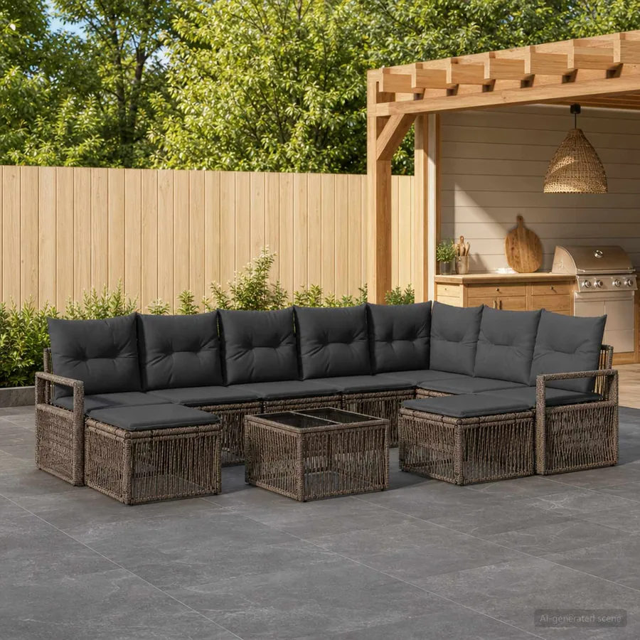 Ensemble de canapé de jardin 10 pcs Gris polyrotin