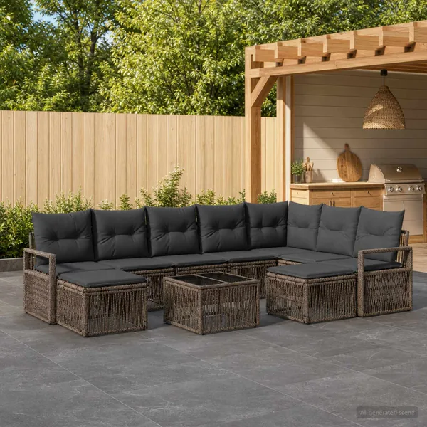 Ensemble de canapé de jardin 10 pcs Gris polyrotin