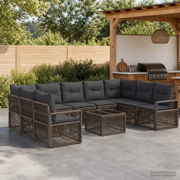 Ensemble de canapé de jardin 10 pcs Gris polyrotin