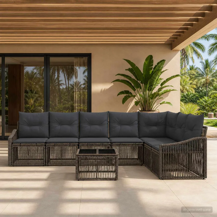 Ensemble de canapé de jardin 8 pcs Gris polyrotin