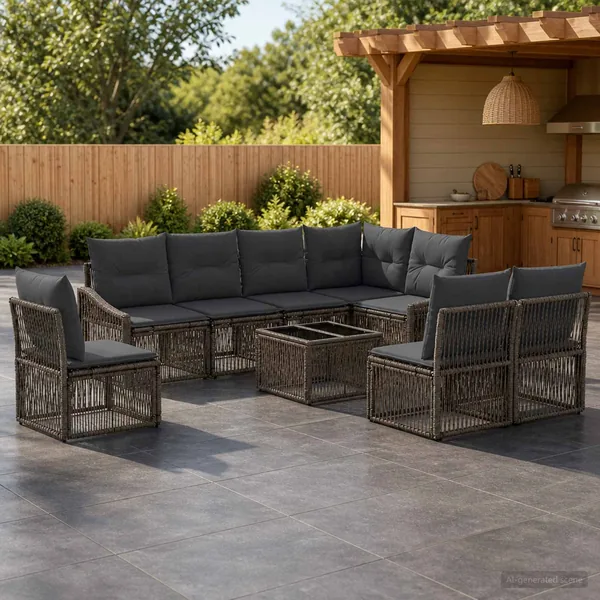 Ensemble de canapé de jardin 9 pcs Gris polyrotin