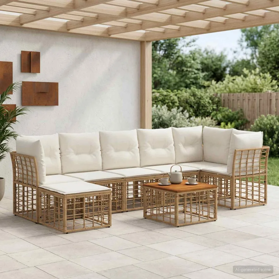 Ensemble de canapés d'extérieur 8 pcs Blanc Naturel et Crème