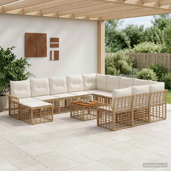 Ensemble de canapé de jardin 13 pcs Blanc Naturel et Crème