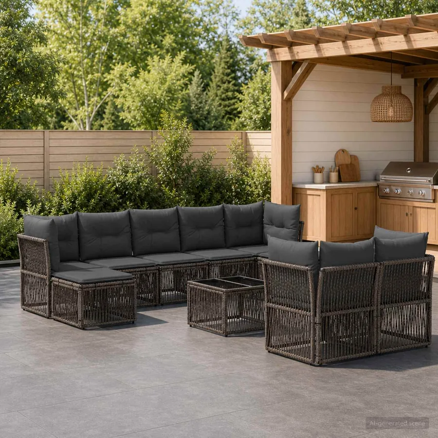 Ensemble de canapé de jardin 10 pcs Gris polyrotin