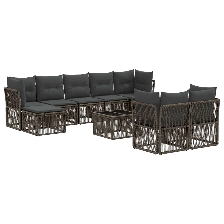 Ensemble de canapé de jardin 10 pcs Gris polyrotin - 2