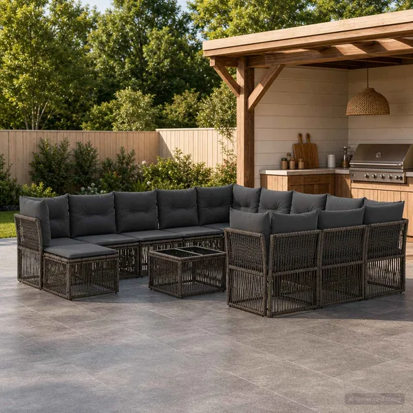 Ensemble de canapé de jardin 13 pcs Gris polyrotin