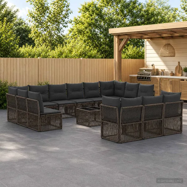 Ensemble de canapé de jardin 14 pcs Gris polyrotin