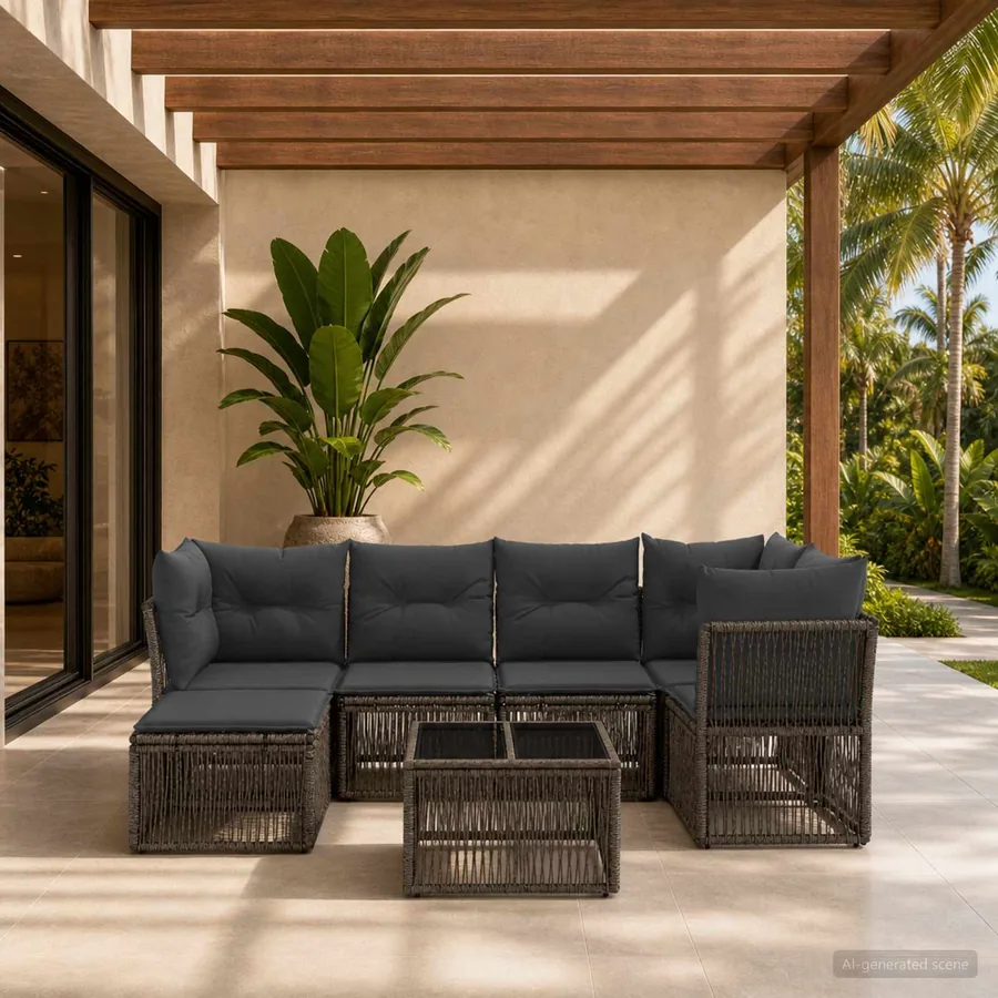 Ensemble de canapé de jardin 7 pcs Gris polyrotin