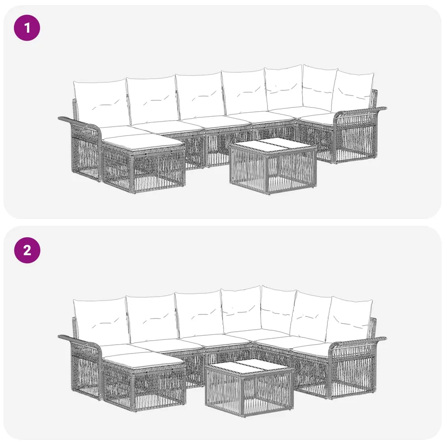 Ensemble de canapé de jardin 8 pcs Gris polyrotin - 9