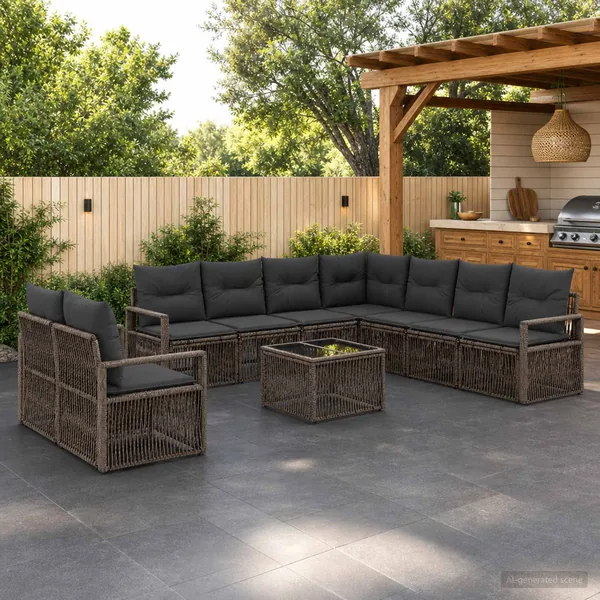 Ensemble de canapé de jardin 10 pcs Gris polyrotin