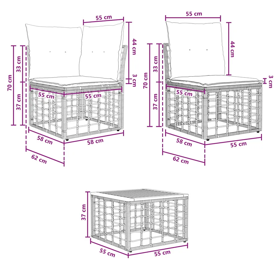 Ensemble de canapés d'extérieur 9 pcs Blanc Naturel et Crème - 8