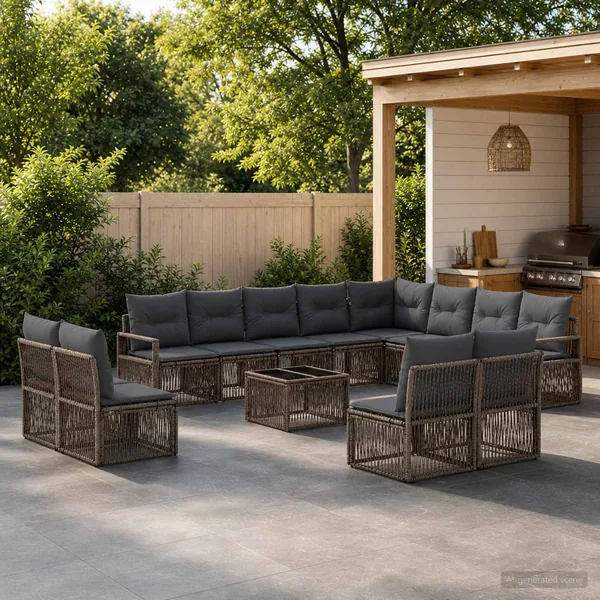 Ensemble de canapé de jardin 13 pcs Gris polyrotin