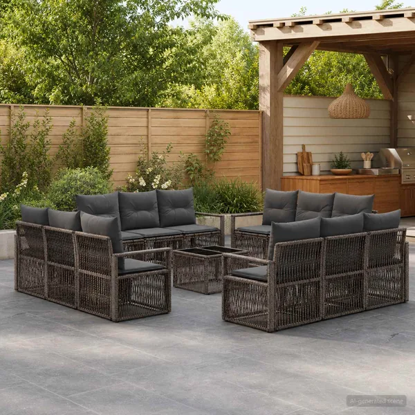 Ensemble de canapé de jardin 13 pcs Gris polyrotin