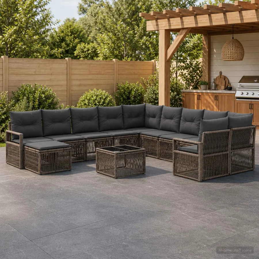 Ensemble de canapé de jardin 12 pcs Gris polyrotin