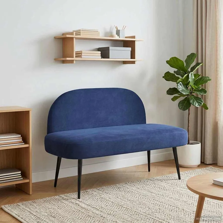 Banc rembourré avec dossier Bleu police 110 x 60 x 76 cm
