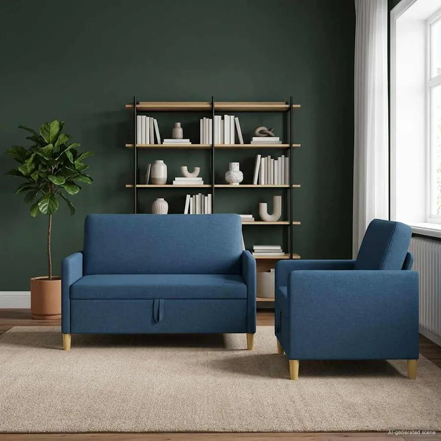 Canapé avec rangement 2 pcs Bleu Polyester