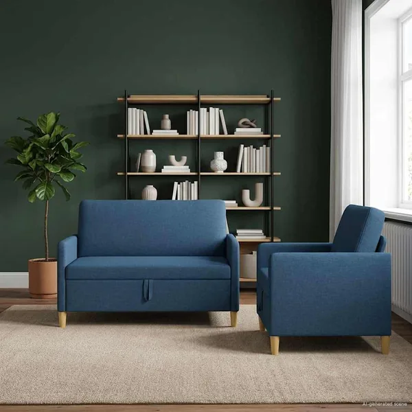 Canapé avec rangement 2 pcs Bleu Polyester