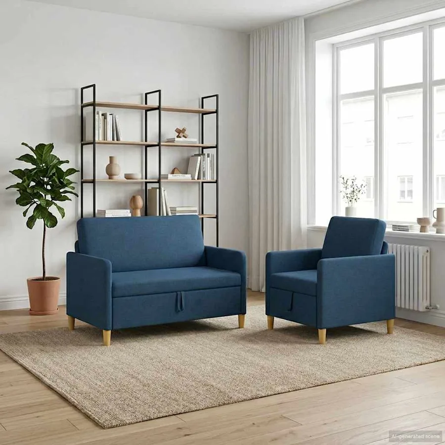 Canapé avec rangement 2 pcs Bleu Polyester - 3