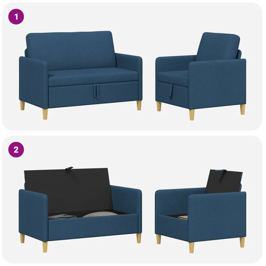 Canapé avec rangement 2 pcs Bleu Polyester - 7