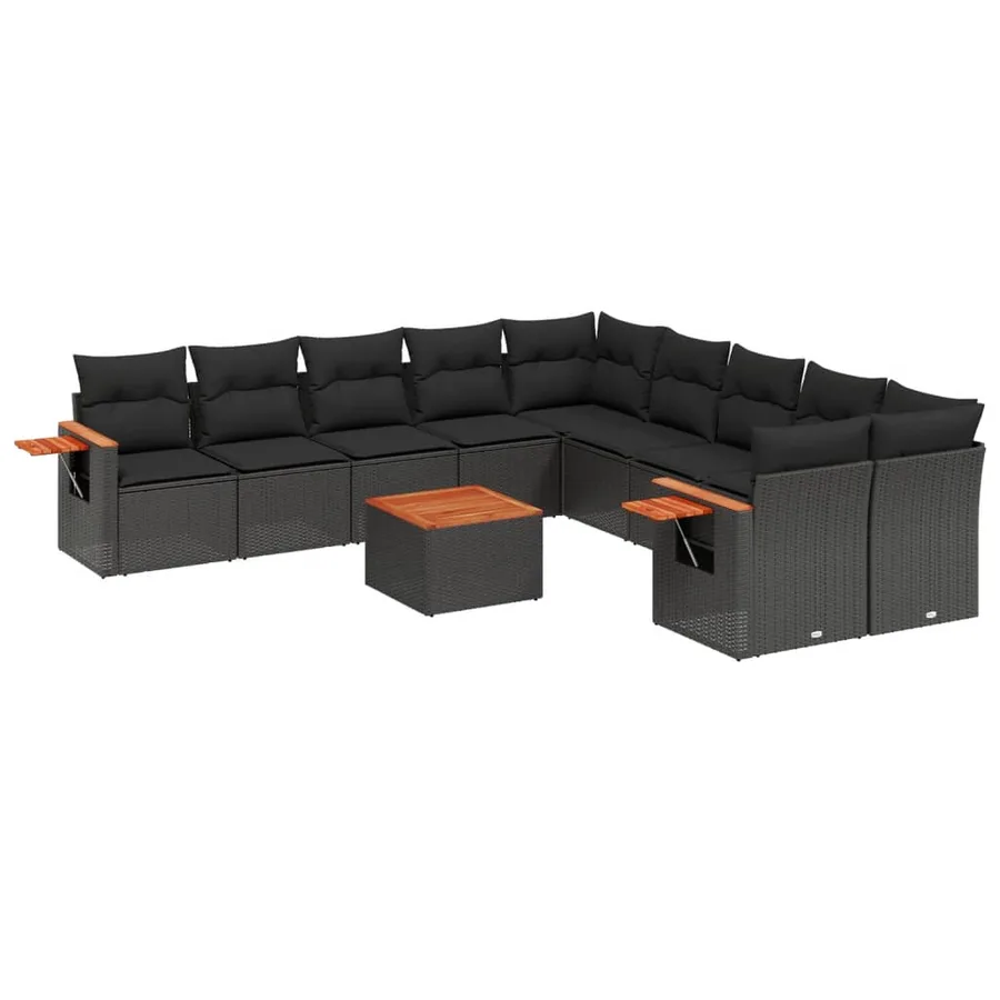 Salon de jardin 11 pcs avec coussins noir résine tressée - 2