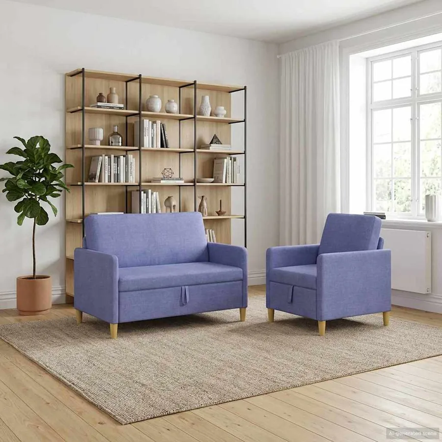 Canapé avec rangement 2 pcs Bleu denim Polyester