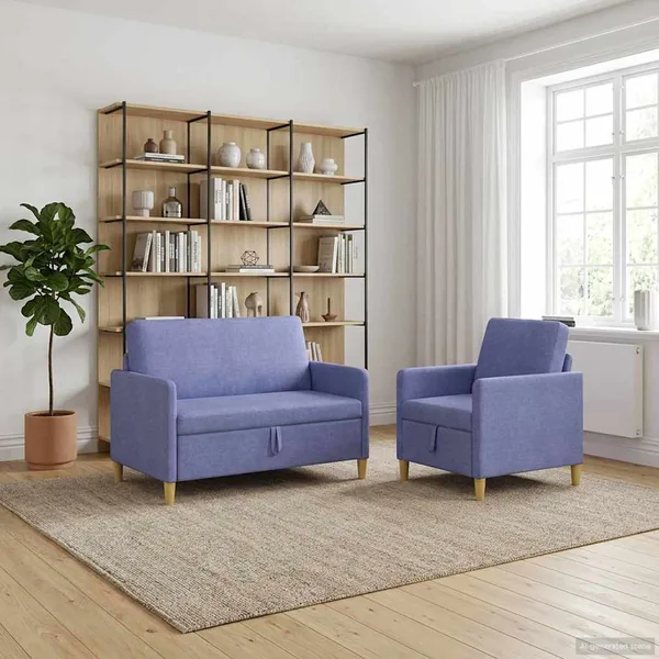 Canapé avec rangement 2 pcs Bleu denim Polyester