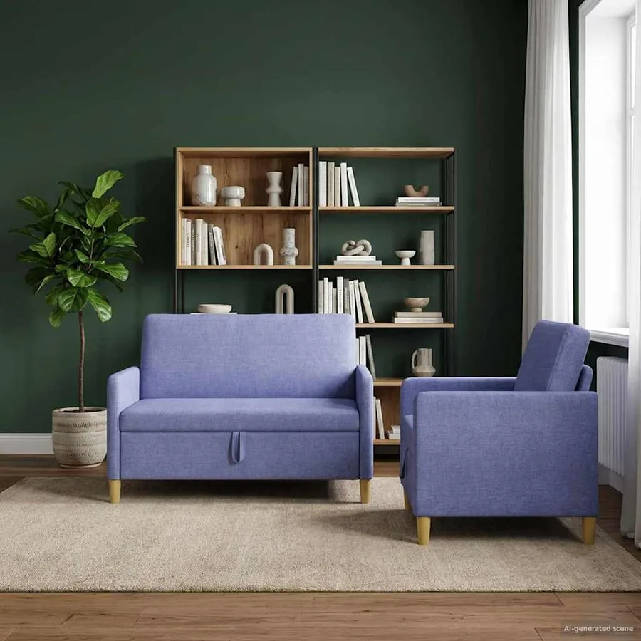 Canapé avec rangement 2 pcs Bleu denim Polyester - 3