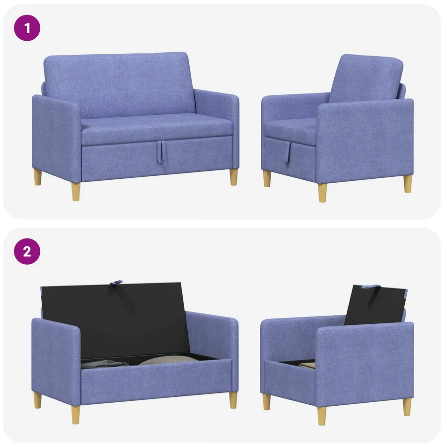 Canapé avec rangement 2 pcs Bleu denim Polyester - 7