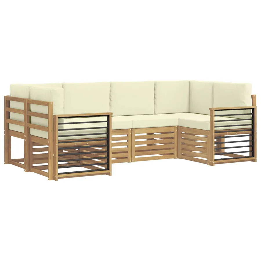 Ensemble de canapé d'angle 6 pcs Blanc et crème Polyester - 2