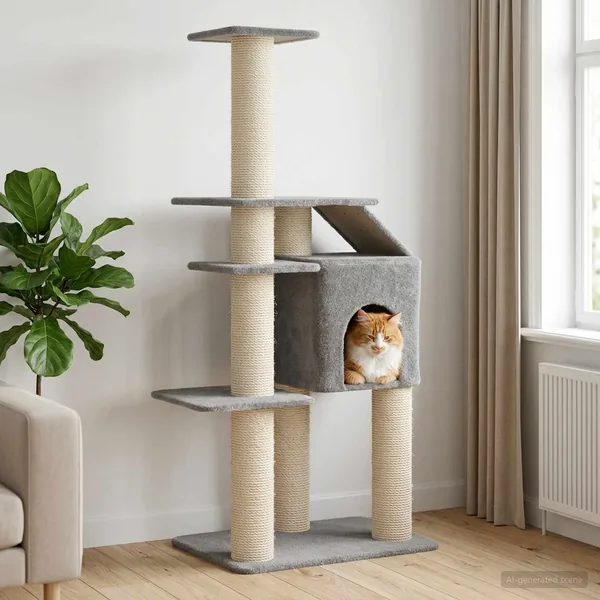Arbre à chat avec poteaux à griffer en sisal Gris clair 183 cm