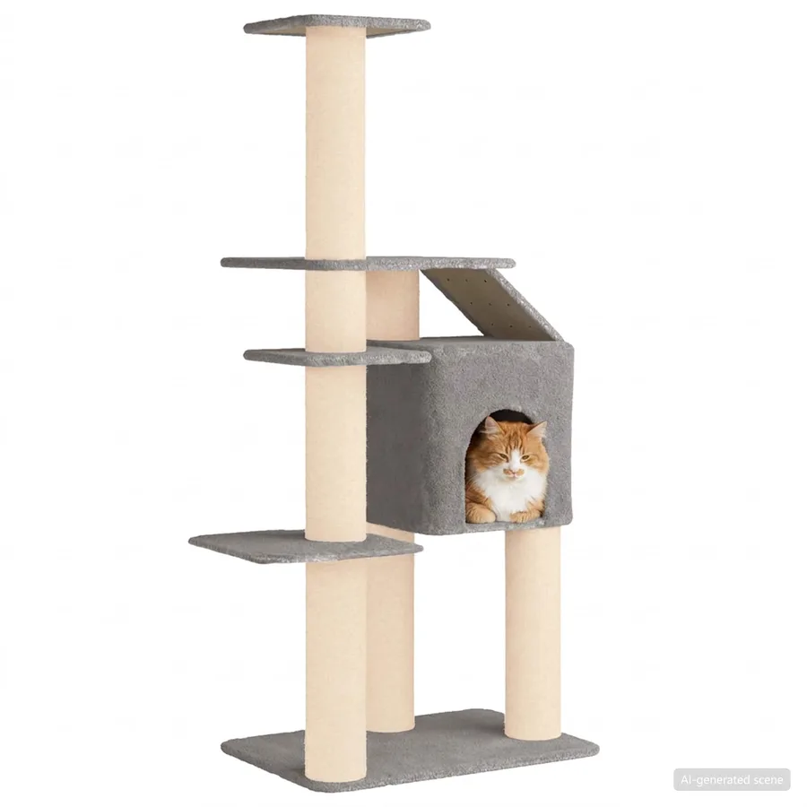 Arbre à chat avec poteaux à griffer en sisal Gris clair 183 cm - 3