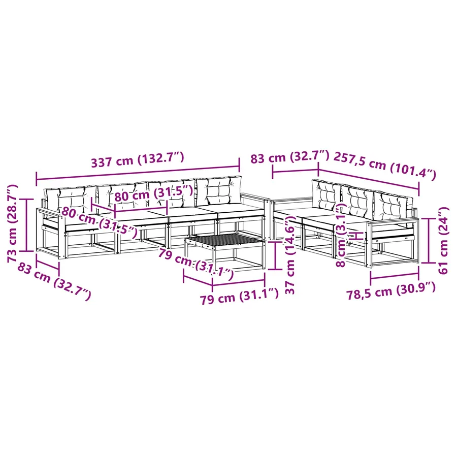 Ensemble de canapés d'extérieur 7 pcs Blanc et gris clair - 7