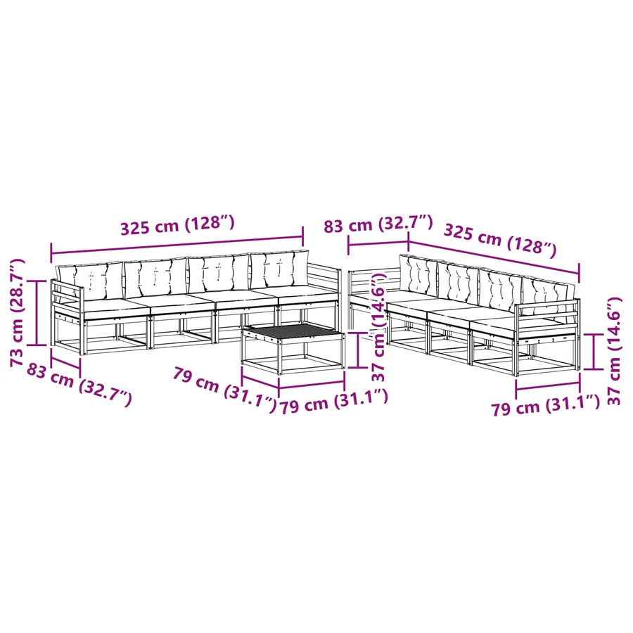 Ensemble de canapés d'extérieur 9 pcs Blanc et gris clair - 7