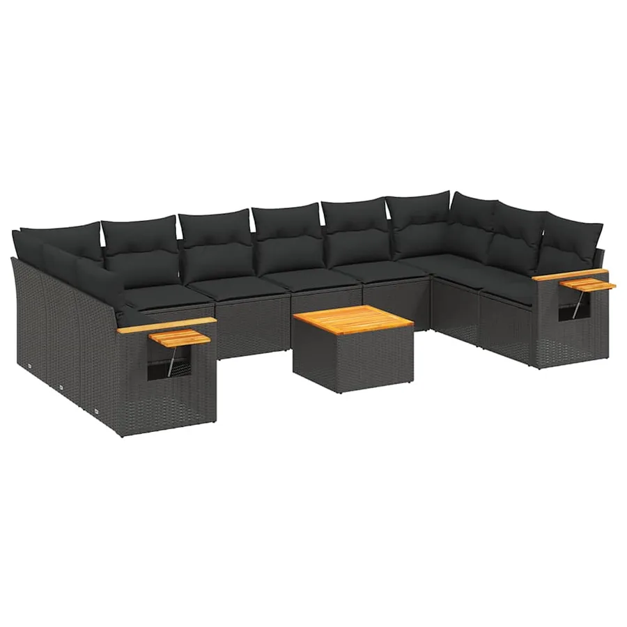 Salon de jardin 11 pcs avec coussins noir résine tressée - 2