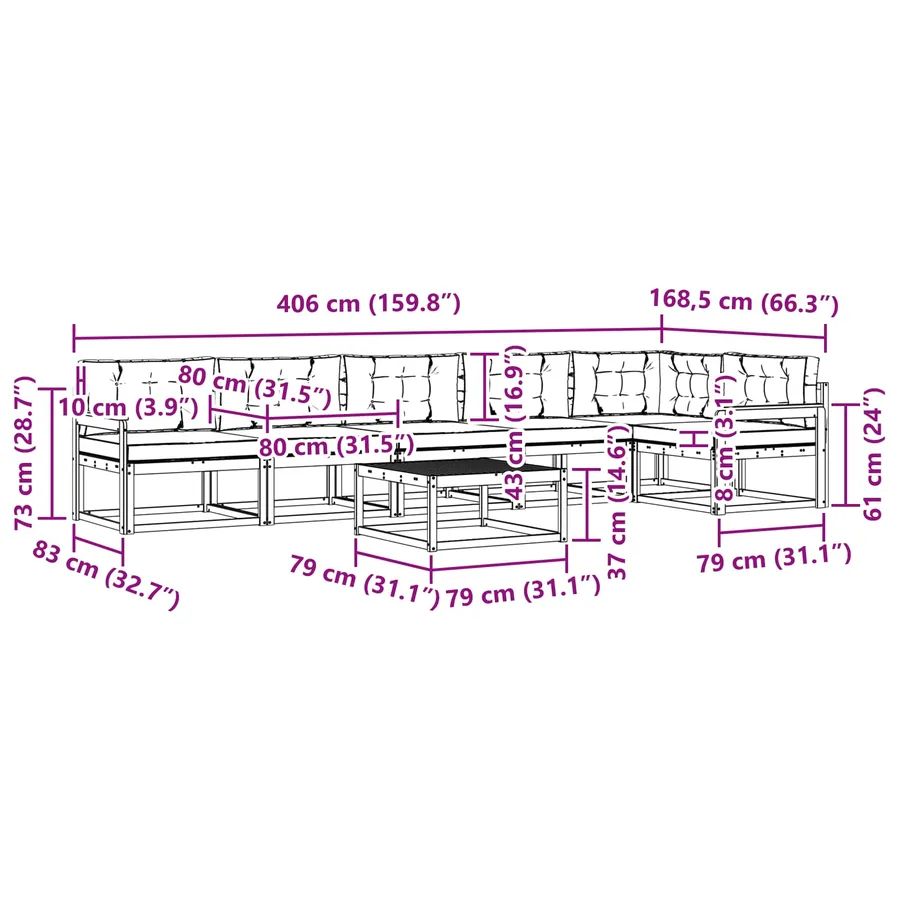 Ensemble de canapés d'extérieur 7 pcs Blanc et crème - 8