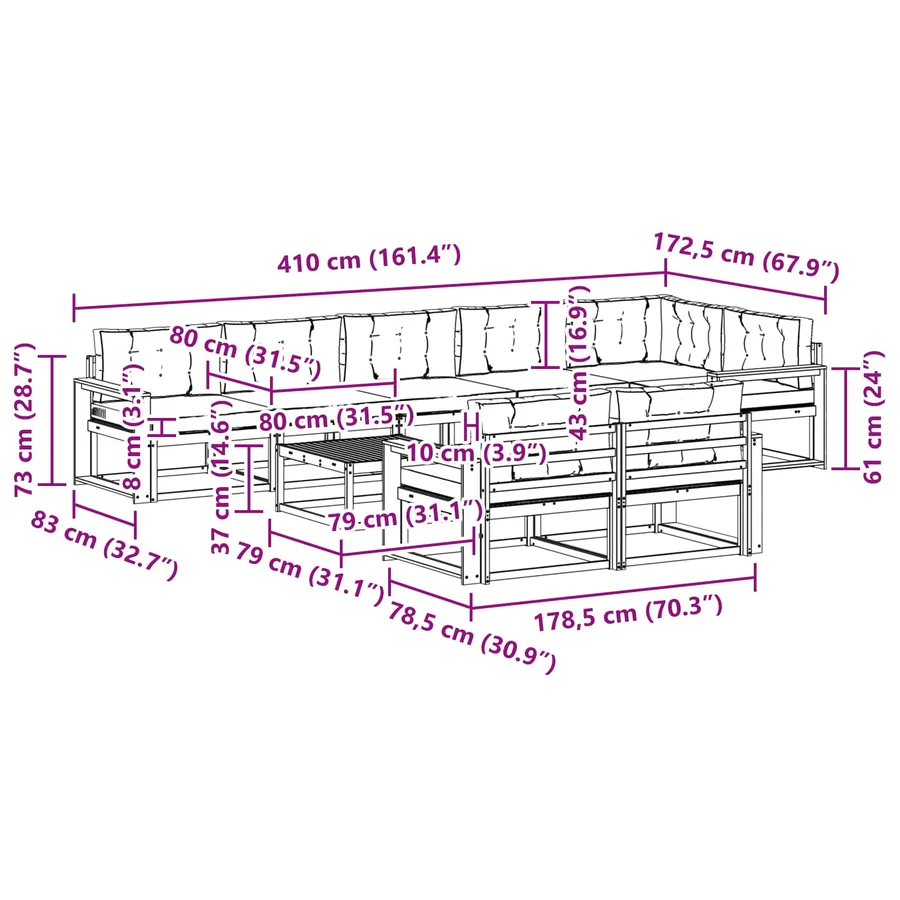 Ensemble de canapés d'extérieur 9 pcs Blanc et gris clair - 8