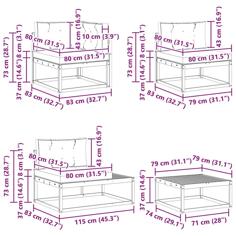Ensemble de canapés d'extérieur Blanc 79 x 79 x 37 cm Polyester - 11