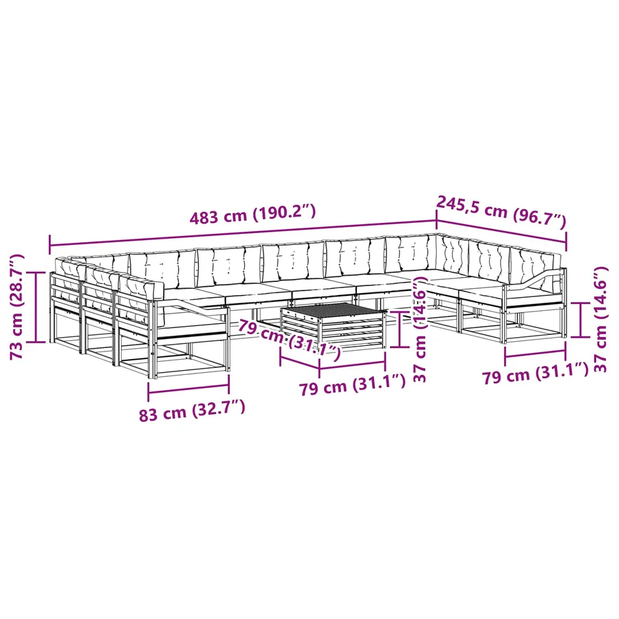 Ensemble de canapés d'extérieur 11 pcs Blanc et Beige - 8