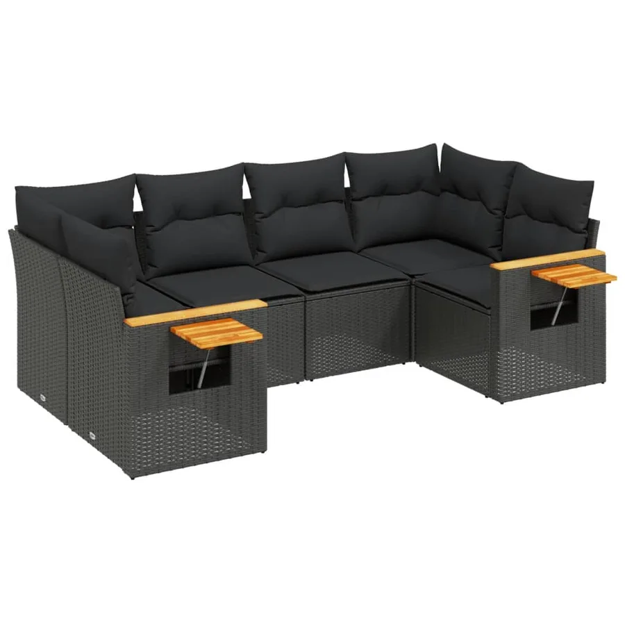Salon de jardin 6 pcs avec coussins noir résine tressée - 2