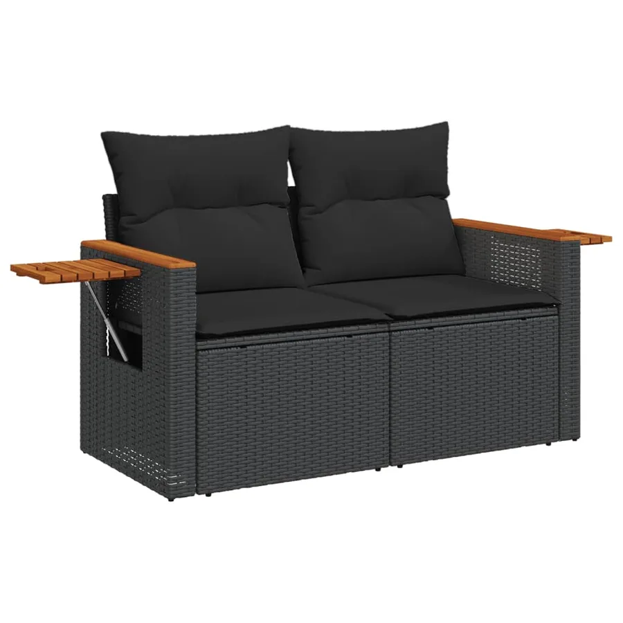 Salon de jardin 6 pcs avec coussins noir résine tressée - 5