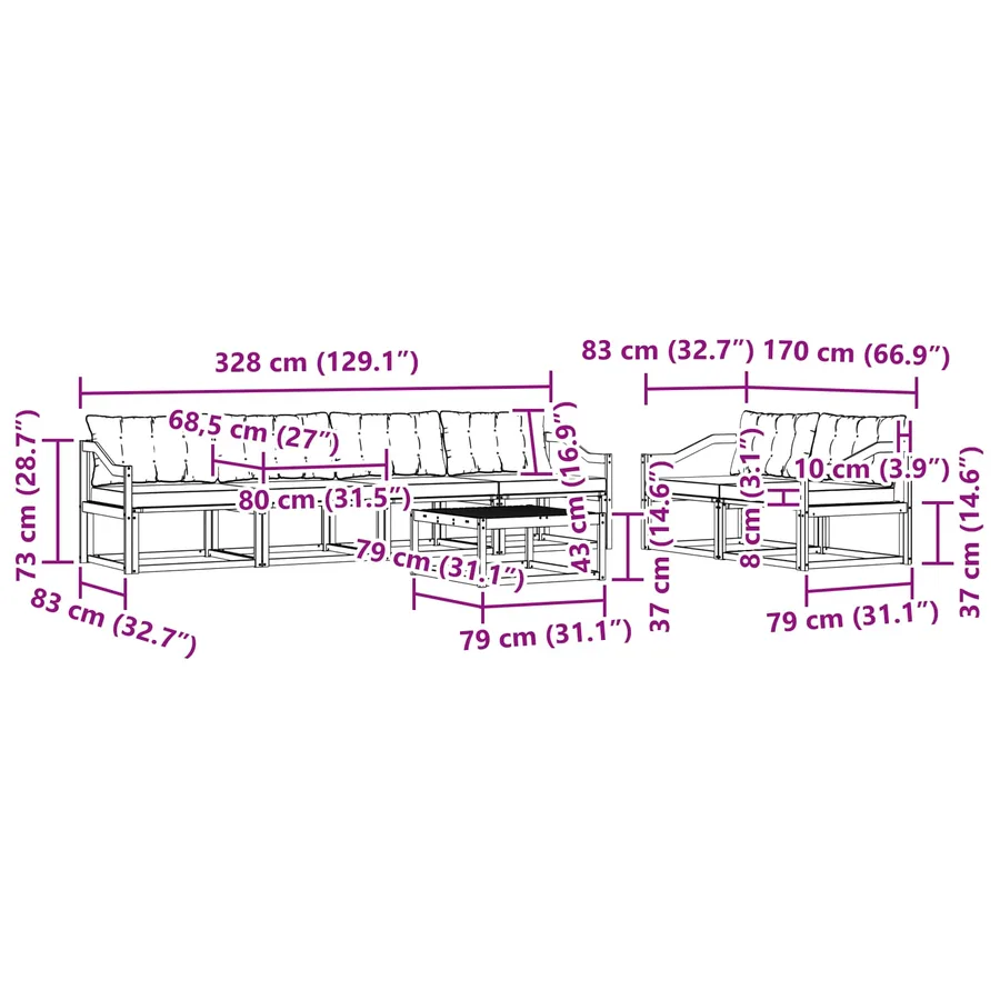 Ensemble de canapés d'extérieur 7 pcs Blanc et gris clair - 8