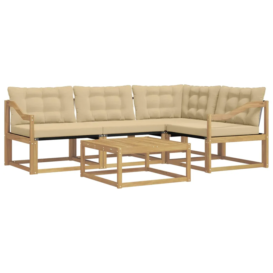 Ensemble de canapés d'extérieur 5 pcs Blanc et Beige - 2