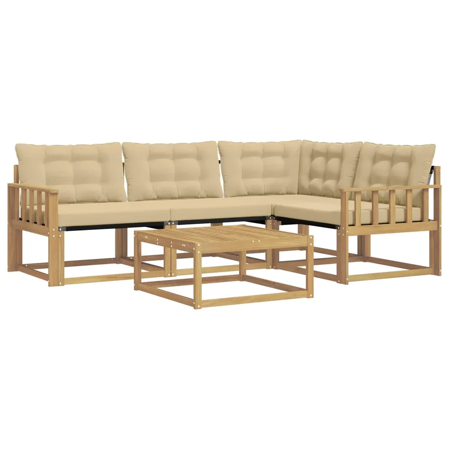 Ensemble de canapés d'extérieur 5 pcs Blanc et Beige - 2
